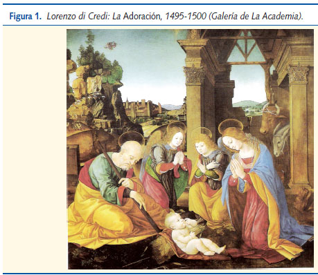 Figura 1. Lorenzo di Credi: La Adoración, 1495-1500 (Galería de La Academia)