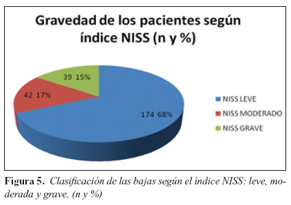 Figura 5. Clasificación de las bajas según el índice NISS: leve, moderada y grave. (n y %).