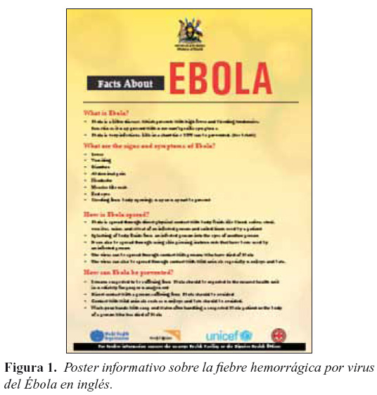 Figura 1. Poster informativo sobre la fiebre hemorrágica por virus del Ébola en inglés.